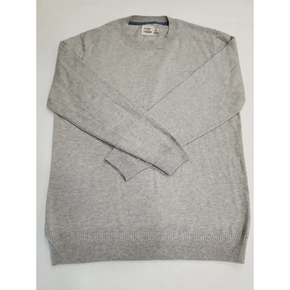 Flint and Tinder Huckberry Crewneck Sweater Mens M Ribbed Collar Cuffs Hem Gray